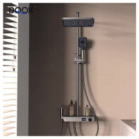 Brass Wall Mounted Shower Digital atmosphere light piano Digital Display Bathroom LED Shower Faucet Piano shower mixer set