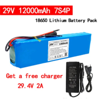 New 7S4P 29V 12Ah 18650 rechargeable Li-ion Battery pack for Electric Bicycle Motor Scooter Wheelchair with BMS +29.4V Charger
