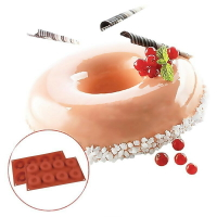 8連圓形甜甜圈矽膠蛋糕模點心-磚紅色