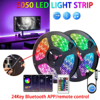 5V LED Light Strip 0.5-10M USB 24 Key Bluetooth Control 5050 Environmental Light Strip Used for Room Decoration Lighting RGB