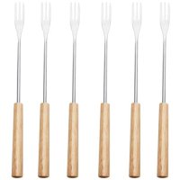 6 Pcs Chocolate Fondue Fork Tools Exquisite Forks Ice Cream Fruit Stainless Steel Wood Handle Cheese