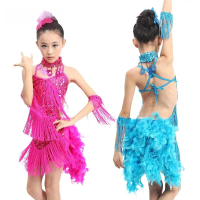 [COD] Children Professional Dance Dress Girls Sequin Fringe Salsa Tango Costume Sexy Ballroom Dancin