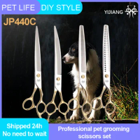 Yijiang JP440C Steel 8.0inch Professional Grooming Straight/Curved/Thinning/Chunker Scissors Set for Dogs Pets
