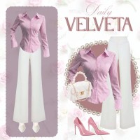 Daily velveta One Set Wanita Hits Outfit Kekinian Tas Jelly Putih Julia top Pink Slimfit Kemeja Salu