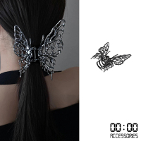 【00:00】縷空髮夾 蝴蝶髮夾/韓國設計冷淡風縷空金屬蝴蝶造型抓夾 髮夾 鯊魚夾(銀色)