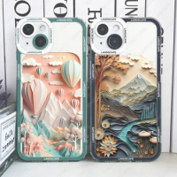 Paper Cute Landscape Creative Mountain Balloons Phone Case For iPhone 15 Pro Max 14 Plus 13 Mini 12 11 Soft Cover