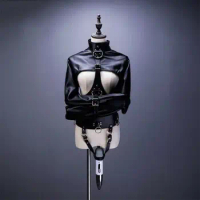 Female PU Leather Cupless Straitjacket Restraint Body Harness Breast Exposed Jacket Armbinder BDSM Captivity Sleeve Women