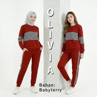 Setelan Baju Olivia Olahraga Training Senam Wanita Lengan Panjang Model Korea Kekinian L Marun