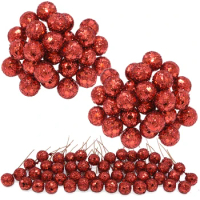100/200 Pcs Red Artificial Berries with Stem for Christmas Tree Decorations DIY Craft Gift Xmas Wreath Decor 10mm Fake Berry