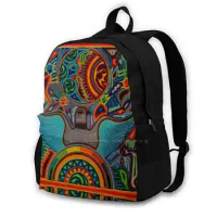 Mexican Huichol Art School Bag Big Capacity Backpack Laptop 15 Inch Huichol Mexico Mexican S Skull Travel Red Love Spanish