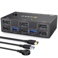 KCEVE KVM Switch Dual Monitor DisplayPort, 4 USB3.0 for 2 Computers, 2 in 2 Out DP 1.4 KVM Switch