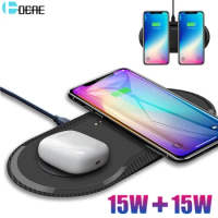 30W 2 in 1 Dual Wireless Charger Pad Fast Charging Station for iPhone 14 13 12 11 XS Max XR X 8 Airpods Pro Samsung S21 S20 S10