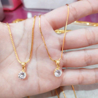 Kalung kuning titan rantai itali dan cassandra  liontin mata satu. Panjang 45 cm Perhiasan Hadiah [F