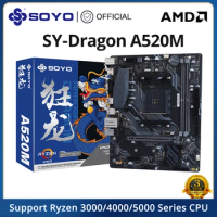 SOYO Full New Dragon A520M Motherboard Support AMD Ryzen CPU(3600/4650G/5600G/5600X) M.2 NVME USB3.1 Dual Channel DDR4 Memory