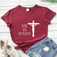 He Is Risen 100% Cotton T-shirt Women Religious Jesus Faith Top Tee Shirt Scripture Christian Easter Tshirt