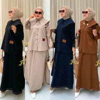 PROMO ZIZI SET BY IRISH LABEL SET ROK KEMEJA WIDE COLLAR ROK UMBRELLA LINEN RAMI PREMIUM OOTD CANTIK