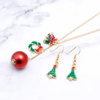 Christmas Collection Jewelrt Set Jingle Bells Bead Wreath Charms Necklace Tree Drop Earrings Xmas Gift For Women Girls