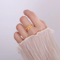 [Love Mix] Plated Gold 916 Cincin Wanita/ Gold 999 Adjustable Gold-plated Ring Women's Flower Finger
