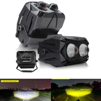 1Pair Lens Dual Colors Motorcycle Projector LED Work Light Moto Bicycle12V/24V Fog Driving Light For SUV Truck ATV Moto Scooters