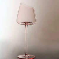 粉色斜口紅酒杯水晶杯高腳杯輕奢風高顏值葡萄酒杯結婚禮物禮盒裝