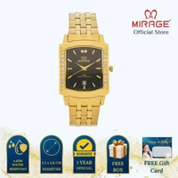 Mirage Jam Tangan Pria Permata Analog 7442 M Gold Original Stainless Plat Putih