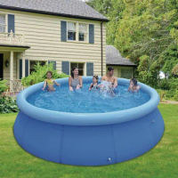 Inflatable Swimming Pool 12ft x 36in Outdoor Above Ground Round Air Top Ring Pools, for Adults,With Repair Patch,﻿ Blue