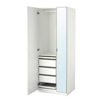 kombinasi lemari pakaian, putih/cermin kaca, 75x60x201 cm