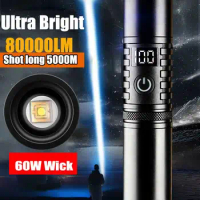 80000LM 60W High Power Flashlight TYPE-C Rechargeable Light Headlight Camping Hiking Led Flashlights Can Be Used As A Power Bank