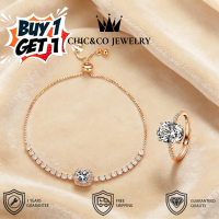 [BUY 1 GET 1] Set Perhiasan Wanita Cincin & GelangZirkon Gaya Korea Jepang Elegan Modis Berkilau - C