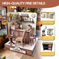 Wacocetoy Cross-Border DIY Handmade Miniature House 3D Puzzle Wooden Mini Coffee House Holiday Gift 