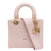 【二手名牌BRAND OFF】DIOR 迪奧 粉色 籐格紋 布面 Lady Dior 兩用包
