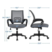 Adjustable Mid Back Mesh Swivel Office Chair with Armrests, Black Home Ergonomic Desk Compute