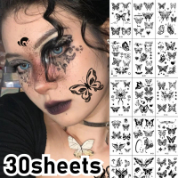 30 Pcs Sweet Cool Temporary Butterfly Tattoo Stickers Dark Style Black Hollow Butterfly Wings Body M