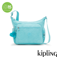 『牛角包』Kipling 質感湖水綠多袋實用側背包-GABBIE