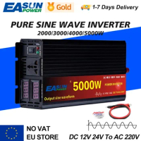 12V/24V 220V 2000/3000/4000W Pure Sine Wave Power Inverter Voltage Transformer DC12V to AC 220V Converter+2 LED Display