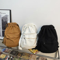 2024 Canvas Drawstring College Fashion Anti-Theft Backpack Solid Color Student Backpack Unisex Vintage Backpack Women