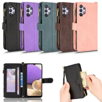 Luxury Zipper Wallet Flip Multi-card slot Leather Case For Samsung Galaxy A32 M32 5G A 32 M 32 Magnetic Card Phone Bags Cover