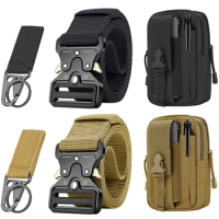 Tactical Belt Military Gun Belts Rigger Webbing with Heavy-Duty Quick-Release Buckle EDC Molle Pouch Outdoor Keychain