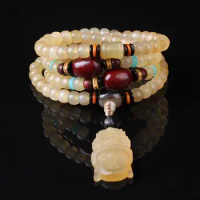 UMQ Natural Transparent Goat Horn Barrel Beads 108 Pcs Bloody Tibetan Rosary Bracelet