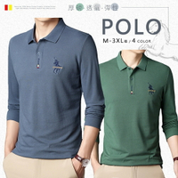 臺灣現貨秒出⚡舒適刺繡馬術長袖POLO衫-4色 M~3XL碼【C32094】男秋冬上衣馬標大馬小馬