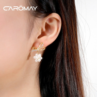 CAROMAY法式蝴蝶結珍珠耳環女簡約時尚個性耳墜高級氣質優雅耳飾