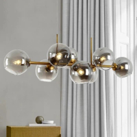Modern minimalist glass ball chandelier magic bean chandelier molecular design living room kitchen bar counter chandelier
