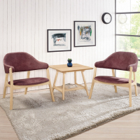 Boden-蕾拉實木扶手餐椅+2尺方型小茶几組合/洽談桌椅組合(一桌二椅)-76x72x75cm