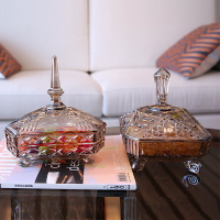 新品 擺件 免運 歐式玻璃果盤糖果罐創意奢華客廳茶幾裝飾擺件小果盤零食盤收納罐 裝飾品