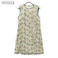 JESSICA - 氣質花卉刺繡蕾絲圓領無袖洋裝23327H