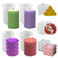 Silicone Candle Mold DIY Crystal Epoxy Resin Abrasive Square Striped Cylindrical Wave Point Candle Table Silicone Mold