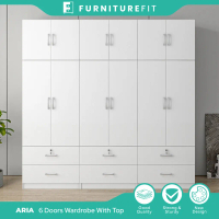 FurnitureFit  7.5X8FT Wardrobe With Top  / Drawers / 6 Doors Wardrobe With Top / Almari Baju