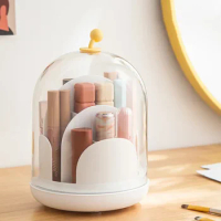 1pc rotating lipstick storage box Desktop cosmetics shelf Transparent visual with cover dustproof home division box