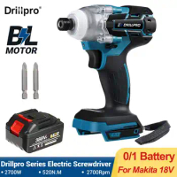 Drillpro 520N.m Brushless Electric Impact Driver 1/4 inch Cordless Screwdriver Rechargeable Power Tool for Makita 18V Battery