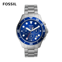 FOSSIL三眼計時手錶 銀色不鏽鋼錶帶46MM FS5724